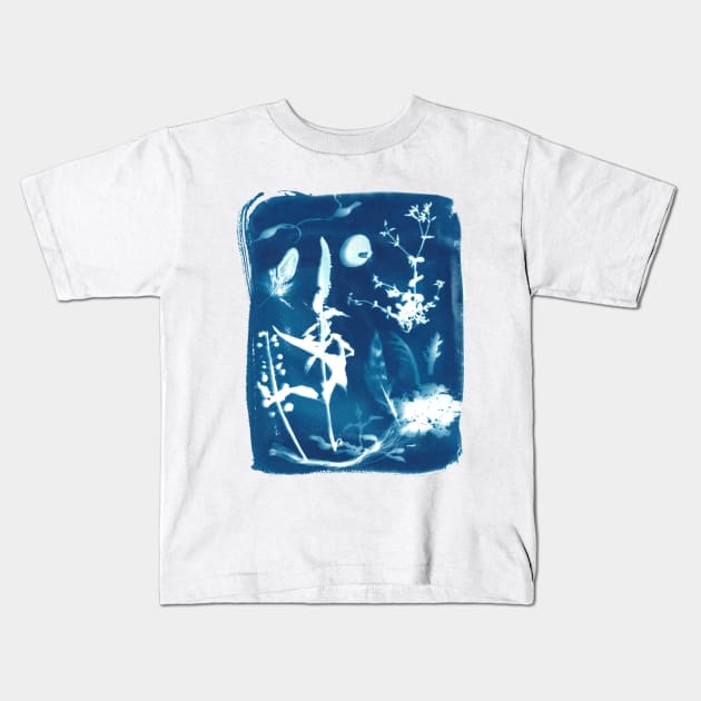 Cyanotype blueprint beach finds collage Kids T-Shirt by kittyvdheuvel